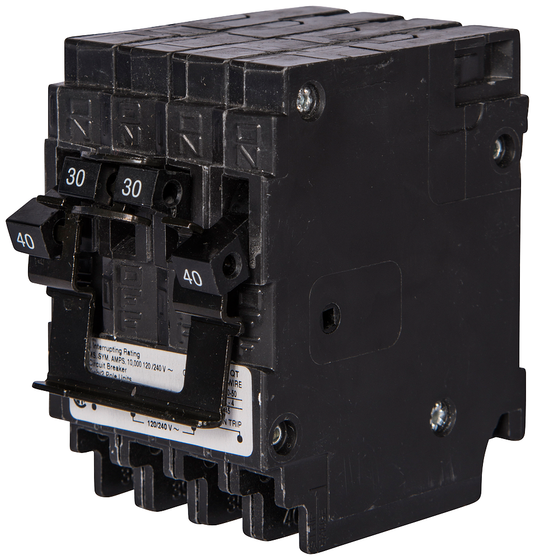 Siemens Quadplex Circuit Breaker, 2-Pole 20A-20A Inner-Outer Common-Trip, 120/240V AC, Plug-In, 10kA Q22020CT2