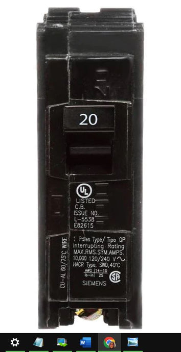 Siemens - 20 Amp Circuit Breaker Plug-In - 20 Amp - 1 Pole - 120 Volt Q120