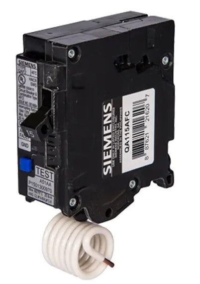 Siemens  Arc Fault Circuit Breaker, 120 VAC, 15 A, 65 kA Interrupt, 1 Poles, Thermal/Magnetic Trip QA115AFCHH