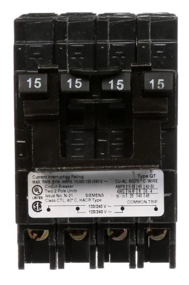 Siemens 15 Amp Quad Circuit Breaker 215-215 Breaker Q21515CT2