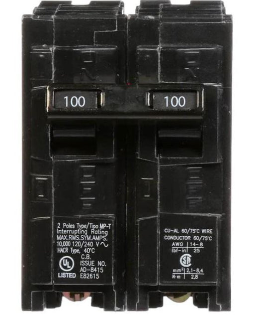 Siemens - 100 Amp Circuit Breaker Plug-In - 100 Amp - 2 Pole - 240 Volt Q2100