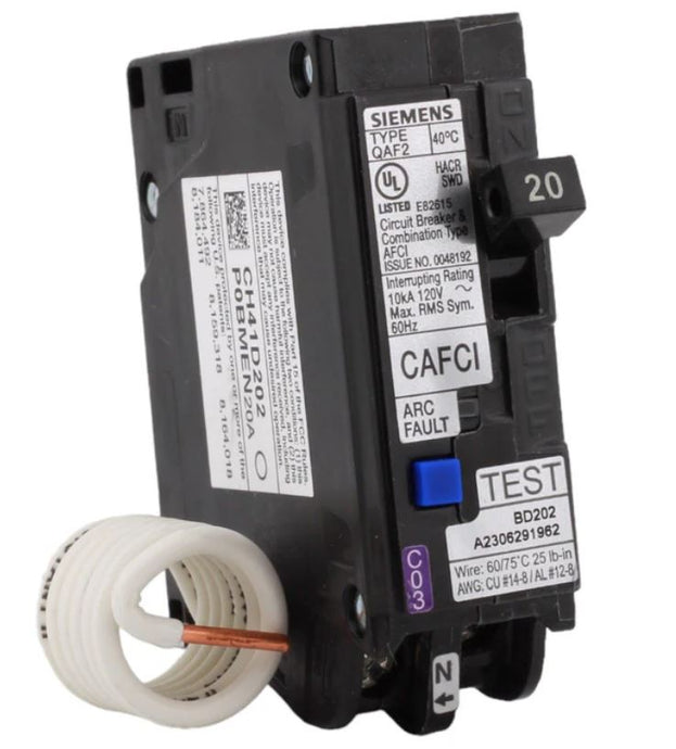 Siemens  20 Amp Single Pole 120V Pigtail-Neutral AFCI Arc Fault Circuit Breaker UL QA120AFC